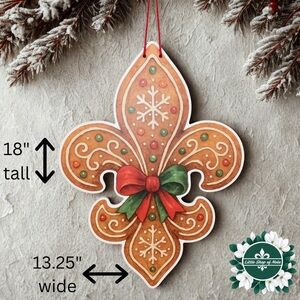 Gingerbread Fleur de Lis Door Hanger New Orleans Louisiana Christmas Decor Sign